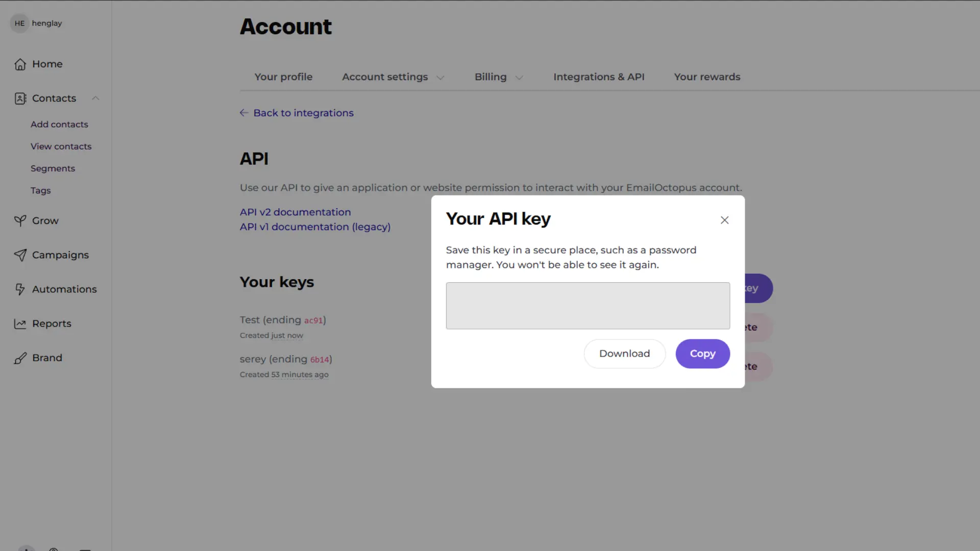 Get your EmailOctopus API key